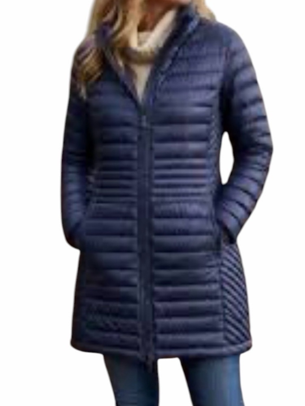 Duluth Trading Co Down Filled Packable Puffer Coat Women’s M Navy Pertex Quantum